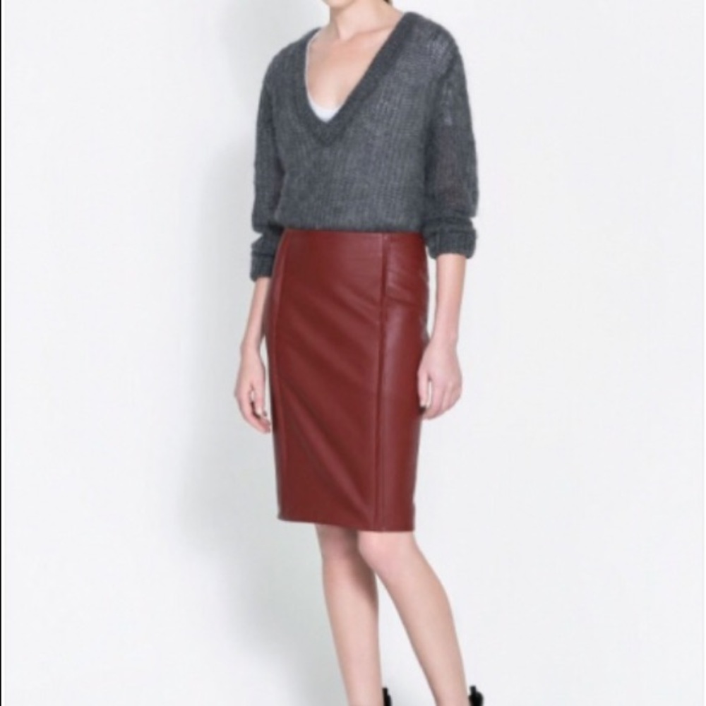 Sexy red faux leather skirt.